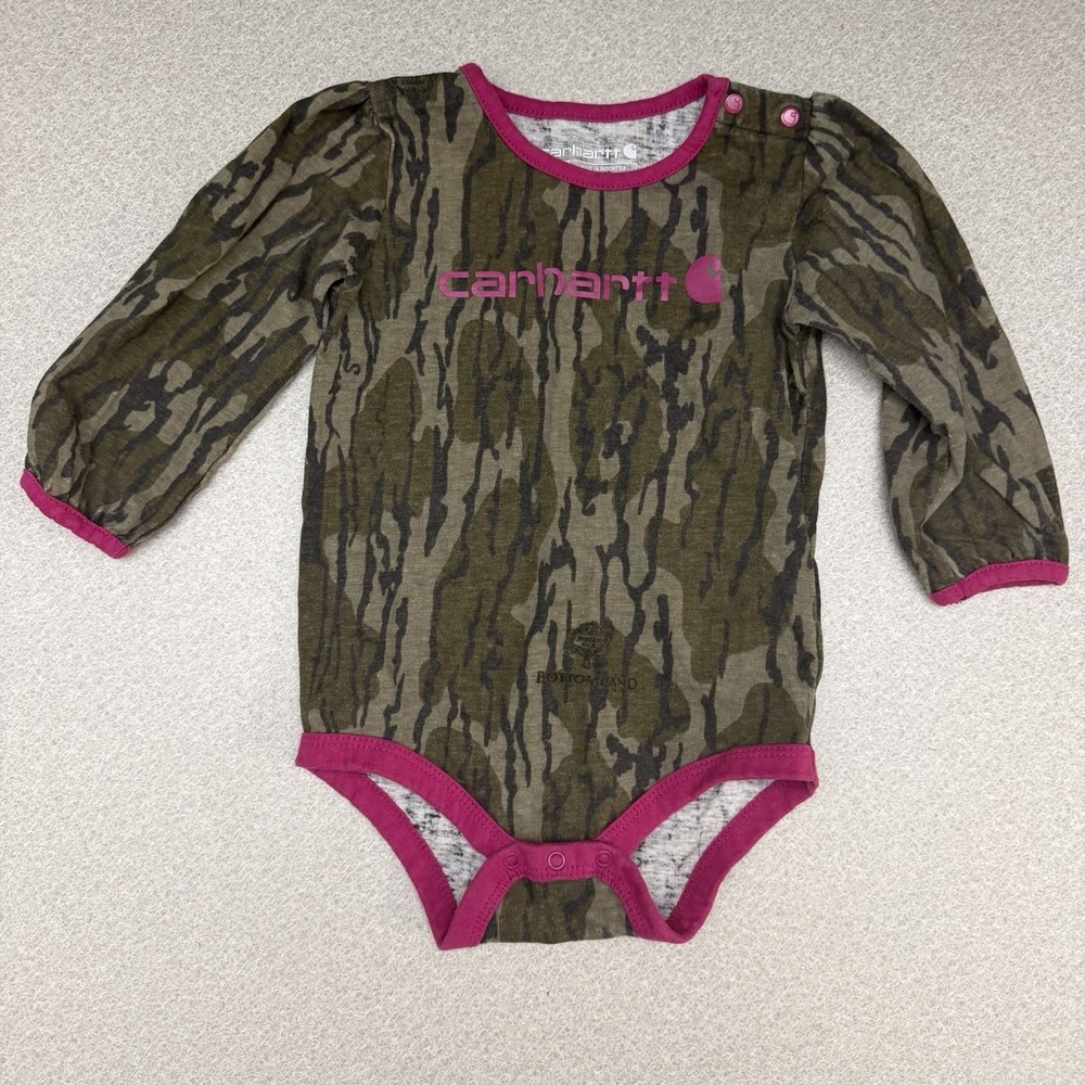 CARHARTT Camo + Pink CAMOUFLAGE‎ L/S One Piece Bodysuit Girls 18 Months